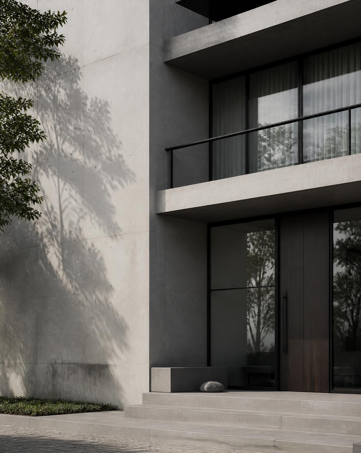 Moderne Wohnimmobilie aus Sichtbeton mit klarer Fassade